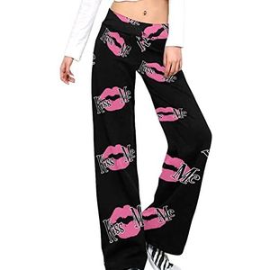 Kiss Me Damesbroek, casual broek, elastische taille, loungebroek, lange yogabroek, rechte pijpen