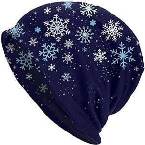 BigOtters Beanie Chemo Hoed Kanker Hoofddeksels Gebreide Hoeden Baggy Slouchy Sjaal Cap voor Volwassenen Vrouwen Mannen, Blauwe Merry Christmas Sneeuwvlok, 1