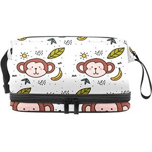 Grote capaciteit reizen cosmetische tas,Aap Doodle patroon, make-up tas, waterdichte make-up tas organisator, Meerkleurig, 27x15x14 cm/10.6x5.9x5.5 in