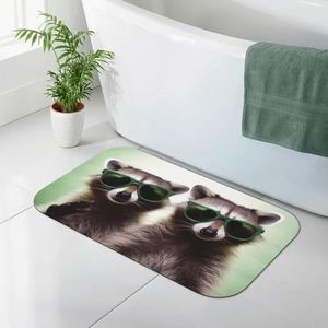 GeRRiT Grappige wasbeer groene zonnebril bedrukt Diatomeeënaarde badmat Absorberende badkamer mat Badkamer tapijt