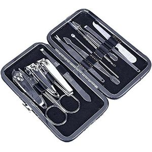 nagelknipper, 12-delige roestvrijstalen nagelverzorgingsset, manicureset en -kit, pedicureschaar, pincet, oorstokje