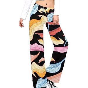 Kleurrijke Bladeren Vrouwen Broek Casual Broek Elastische Taille Lounge Broek Lange Yoga Broek Rechte Been