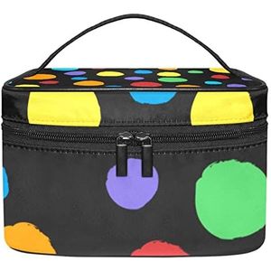 Herfstbladerpatroon make-up tas voor vrouwen meisjes cosmetische tassen met handvat reizen make-up organizer tas, Kleurrijke stippen patroon met zwarte achtergrond, 8.9x5.9x5.4 Inches, Make-up zakje