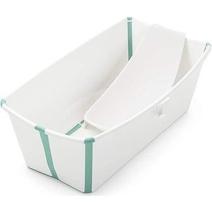 Stokke Flexi Bath Bundel - Opvouwbaar bad voor baby’s, peuters en kinderen inclusief Newborn Support voor pasgeborenen en badstop met warmtesensor - Kleur: Wit Aqua