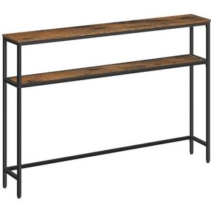 VASAGLE consoletafel, smalle salontafel met 2 planken, 20 x 120 x 80 cm, haltafel, 2 niveaus, voor hal, woonkamer, slaapkamer, vintage bruin-inktzwart LNT133K01