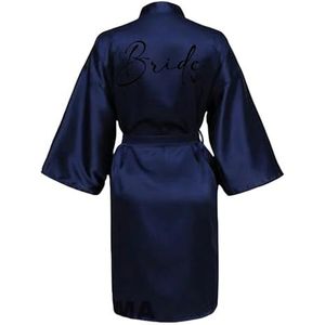 MdybF Badjas Bruid Bruidsmeisje Bruiloft Robe Kimono Badjas Jurk Nachtjapon Casual Satijn Korte Vrouwen Nachtkleding Nachtkleding Nachtkleding, donkerblauw, L