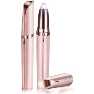 Wenkbrauwtrimmer voor vrouwen, trimmer, elektrisch, pijnloos, haarverwijderaar voor vrouwen, wenkbrauwscheerapparaat, wenkbrauwtrimmer voor lippen, snor en kin met wenkbrauwkam (roségoud)