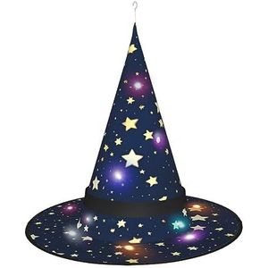 OdDdot Marineblauwe hemel en ster heksenhoed - LED gekleurd licht, geschikt voor Halloween, Kerstmis, rollenspel en meer