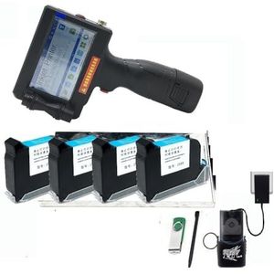 Handbediende Inkjetprinter, Touchscreen 12.7mm Handheld Inkjet Printer Sneldrogende Coder Label Printer 600DPI QR Code Logo Thermische Printer Slim Sneldrogend Printen (Color : Printer and 4 ink, Si