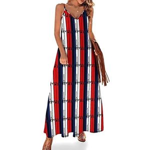 1970's Style Eiffeltoren Frankrijk vlag dames zomer maxi-jurk V-hals mouwloze spaghettiband lange jurk