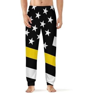 USA Dunne Gele Lijn Vlag Mannen Pyjama Broek Zachte Lounge Bottoms Met Pocket Slaap Broek Loungewear