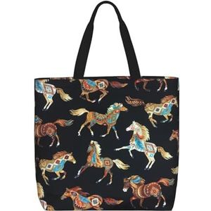 EdWal Cartoon melk koe afdrukken lichtgewicht reizen Tote tas,Casual schoudertas Shopper handtas werk draagtas, Bruin Paard, Eén maat