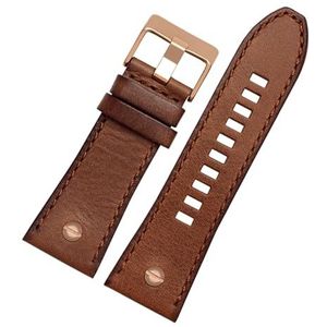 LUGEMA Horlogeband 28 Mm Echt Lederen Armband Compatibel Met Horlogeband Horlogeband DZ7193 DZ7214 DZ7311 DZ7312 DZ7313 Horlogeband (Color : Brown rosegold, Size : 28mm)