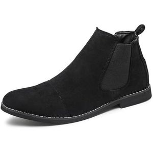 Men's Elastic Slip-on Chelsea Ankle Boots Classic Round Toe Low Heel Casual Formal Dress Boots For Work Daily (Color : Black, Size : EU 43)