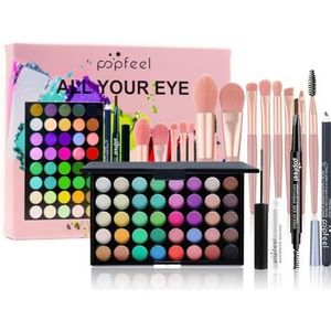 LHLXZQ Eyes Makeup Set, Inclusief 40 Kleuren Oogschaduwpalet Eyeliner Wenkbrauwpotlood Mascara en Oogschaduwkwast, Draagbare Reis Essentiële Starter Cosmetica set voor Tienermeisjes Vrouwen, 02B