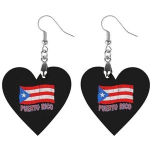 Puerto Ricaanse Pride Vlag Leuke Hartvormige Hanger Oorbellen Voor Vrouwen Lichtgewicht Houten Oorbellen Mode-sieraden Geschenken
