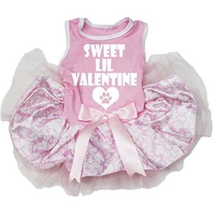 Petitebelle Hond Jurk Zoete Lil Valentine Roze Katoen Shirt Damask Tutu, Large, roze