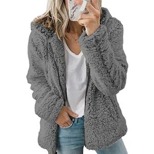 Fleece Jas Dames Lange Fleece Pluche Jas Pullover Winter Sweater Uitloper Grote Maten Teddy Jas Dames Winterjas Meisjes Pluche Jas Fleece Jas Dames Lange Fleece Jas (Color : Dark grey, Size : M)