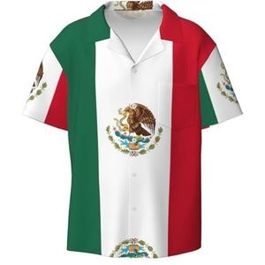 OdDdot Vlag van Mexico Print Heren Overhemden Atletische Slim Fit Korte Mouw Casual Business Button Down Shirt, Zwart, XXL