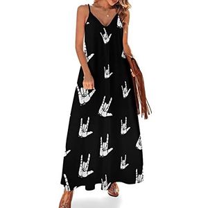 ASL I Love You Maxi-jurk voor dames, V-hals, casual, mouwloos, verstelbare bandjes, sexy lange jurk