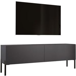3E 3xE living.com TV-kast antraciet met poten in zwart, A: B: 140 cm, H: 52 cm, D: 32 cm. TV-meubel, tv-tafel, tv-bank