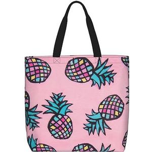 FRGMNT Kleurrijke Ananas Print Tote Bag Voor Vrouwen, Casual Rits Tote Mode Schouder Handtas Hobo Tas Met Zakken, Kleur Ananas, Eén maat