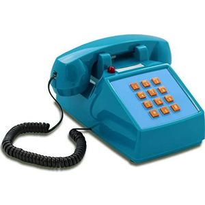 OPIS PushMeFon cable: 1970 geïnspireerde vaste lijn drukknop retro telefoon met metalen bel (lichtblauw)