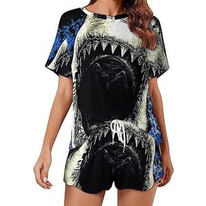 Evil Shark Tanden Mode 2 Stuks Dames Pyjama Sets Korte Mouw Nachtkleding Zachte Loungewear Stijl-7