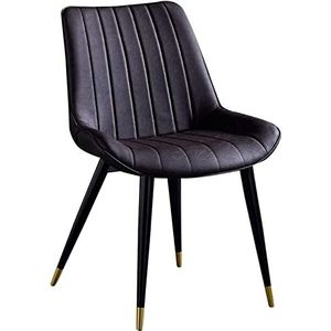 GEIRONV Moderne eetkamerstoel, ergonomische rugleuning, stevige zwarte metalen poten, eenvoudige montage, bureaustoel van kunstleer Eetstoelen (Color : Brown, Size : 46x53x83cm)
