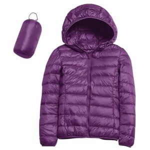 Dames Donsjack, Lichtgewicht, Opvouwbaar Overgangsjack, Warme Winterjas, Polythermische Voering Met Zakken(Purple,XXL)