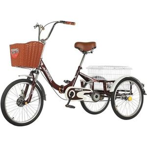 Cruiserfiets met drie wielen for volwassenen, 20 inch zware driewieler met één snelheid, eenvoudige montage hometrainer met grote mand, for recreatie, winkelen(Color:B)