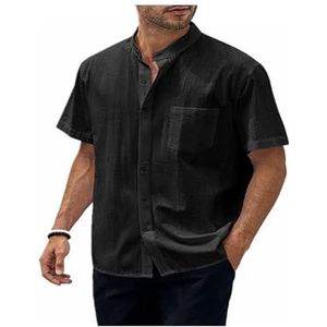 Herenoverhemd Guayabera-overhemd Met Korte Mouwen Casual Herenoverhemd Kort Zomeroverhemd Casual Strandoverhemden(Color:Noir,Size:S)