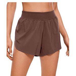 CRZ YOGA Women's High Waisted Running Shorts - Side Split Quick Dry Sports Shorts Lichtgewicht Gym Shorts met voering Taupe XL