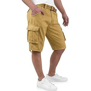 Indicode Kjeld Cargoshorts voor heren, met 6 zakken, incl. stoffen riem van 100% katoen, korte broek, bermuda, zomer, herenshorts, korte cargobroek, korte zomerbroek voor mannen, amber, L