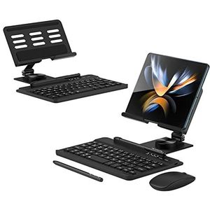 Libeagle Compatibel met Samsung Galaxy Z Fold 4/3/2, set inclusief mini draadloos Bluetooth-toetsenbord, muis, comfortabele en verstelbare telefoonstandaard, capaciteit pen en S-penhouder [gemakkelijk mee te nemen] -zwart