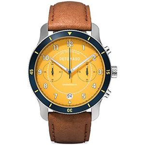 DETOMASO Venture Chronograaf Limited Edition Yellow Blue herenhorloge analoog kwarts leren armband bruin