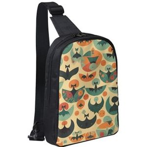 Sling tas voor Vrouwen Mannen Trendy Sling Bakpack Casual Borst Tas Bloem en Groene Strepen Fanny Pack voor Reizen Wandelen, Oude Illustratie Stijl, Eén maat