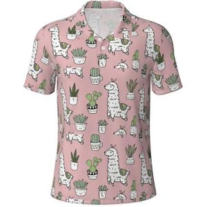 Alpaca en cactus print poloshirts korte mouw vochtafvoerende casual outdoor activiteiten Camping Golf, Zwart, S