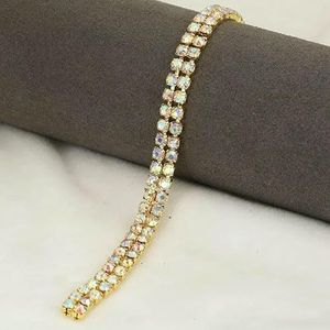 AAAA Grade 2 rijen Crystal AB Rhinestone Cup Chain Sliver/Gold Base Glass Rhinestone Trim Chain voor DIY Sieraden Accessoires-Gold Crystal AB-SS16(4.0mm)-1yard