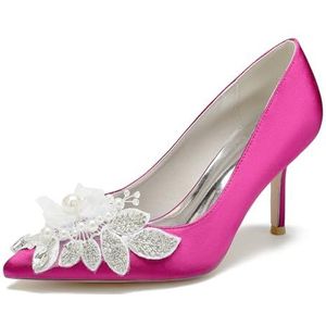 EICOFF Vrouwen Hoge Hakken Pumps Gesloten Puntige Teen Bruiloft Schoenen Parel Kristal Bloem Naaldhak Jurk Hof Trouwschoenen,Rose,35 EU