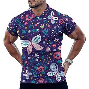 Vlinders En Bloemen Casual Poloshirts Voor Mannen Slim Fit Korte Mouw T-shirt Sneldrogende Golf Tops Tees 4XL