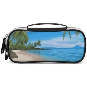 DWTJKMS Hawaiiaanse Strand Met Palmbomen Lederen Make-uptas Draagbare Kleine Cosmetische Organizer Waterdichte Toilettassen Borstels Potloden En Reizen Make Up Accessoires