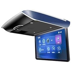 Auto Hoofdsteun Speler, Automatische opvouwbare automonitor 17,3 inch IPS-scherm Elektrisch opvouwbare auto-videospeler Plafond-tv Dakmontage Display USB FM(15.6 inch Blue)