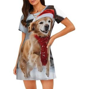 Zelinge Tropische Korte Mouw Nachtjapon Slaap Tee Nachtshirt Nacht Shirts Voor Slapen Ruime Nachtkleding s-3XL, Leuke Hond Met Xmas Hoed, S