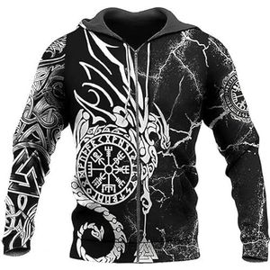 Viking Hoodies Sweatshirt Nordic Mythology Pullover Hoodies Nieuwigheid Heren Grafische Hoodies 3D Print Hoodies Streetwear Hooded Tops voor mannen (Color : Zippered hoodies, Size : XXL)