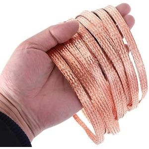FOVAOK 5 m/10 m zuiver koperen kabelhuls vertind vlechtwerk blank aardingskabel metalen huls signaaldraad platte geleiderband (koper, 14mm_5m)