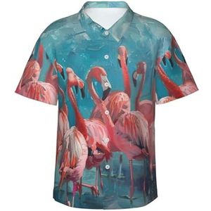 ERSDWRE Flamingo's print heren korte mouwen button-down shirts casual zomer strand shirts Hawaii shirt voor heren, Zwart, S