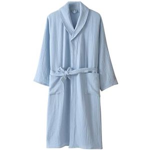 UUNBS Dames katoenen gaasjassen, lichtgewicht zachte absorberende badjas met capuchon, comfortabele ademende loungewear en nachtkleding,Blauw,L