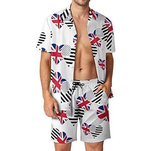 Britse vlag en Amerikaanse vlag mannen Hawaiiaanse bijpassende set 2-delige outfits button down shirts en shorts voor strandvakantie