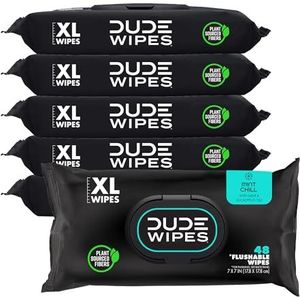 DUDE Wipes - Flushable Wipes - 6 stuks, 288 Wipes - Mint Chill Extra Large Wet Wipes - Eucalyptus & Tea Tree Oil - Septic and Sewer Safe